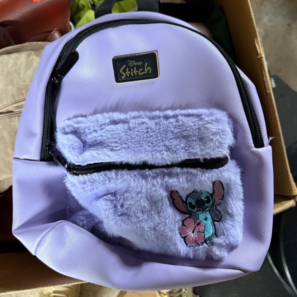 Disney Stitch Lavender Backpack with Fuzzy Pocket
